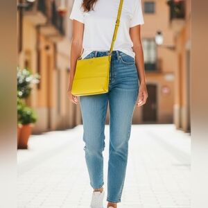 Kate Spade New York Brilliant Leather Yellow Crossbody Bag 10"×10.5" EUC